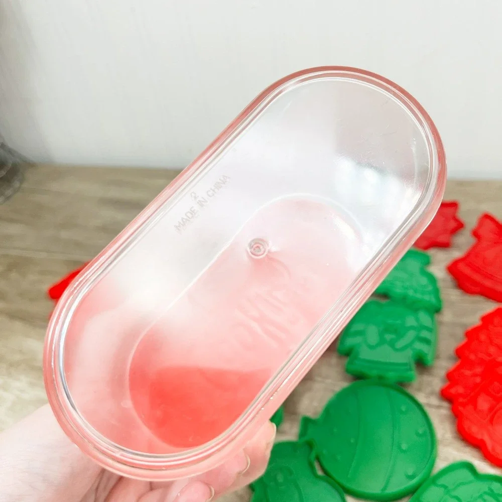 Vintage Christmas Cookie Cutter Set Red Green Plastic Holiday Shapes With Case